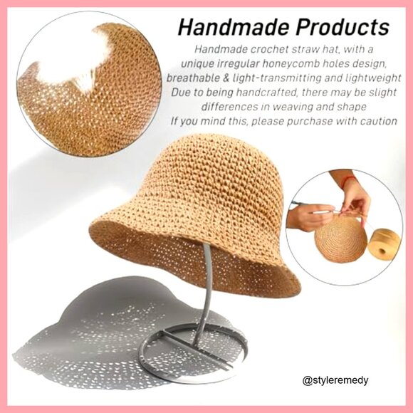 Handmade Paper Straw Sun Hat Foldable Wide Brim Beach Travel